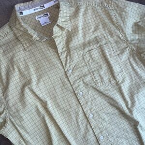 Men’s REI large plaid shirt sleeve button shirt yellow outdoor hiking